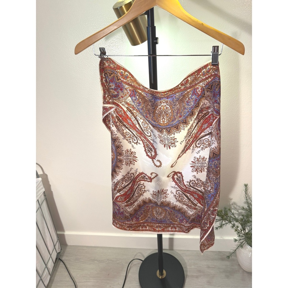 Vintage Style Paisley Square Scarf Red Purple Oversize 26 Inch Head Neck Wrap